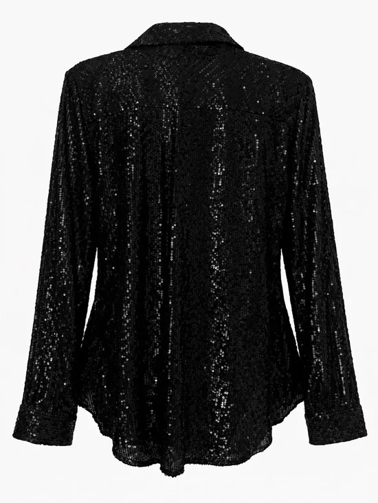 CeCe Black Sequin Button-Down Shirt - Picture 3 of 3